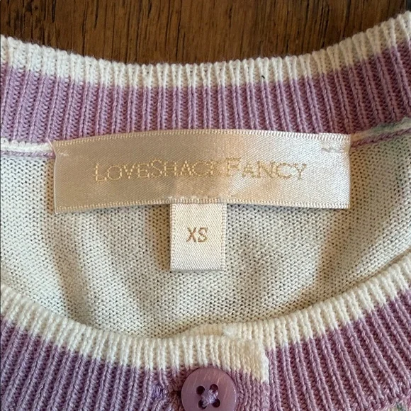 LoveShackFancy Cream Cardigan with Lilac Trim - Picture 2 of 7